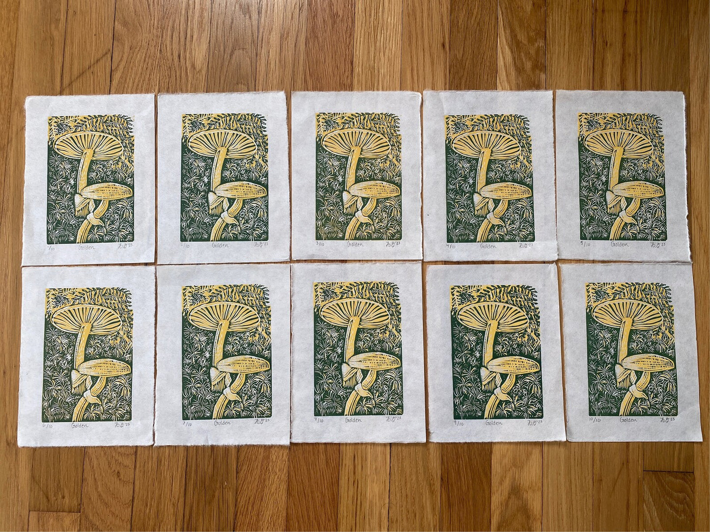 Golden Mushroom Reduction Print