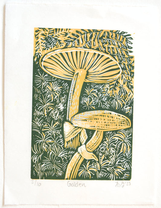 Golden Mushroom Reduction Print